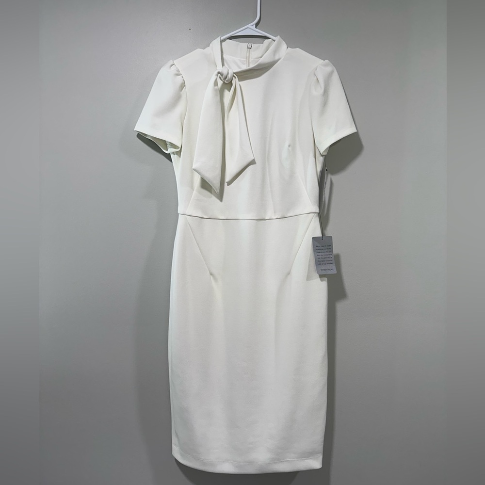 NWT Nordstrom Maggy London White Midi Dress Bow Accent Bridal Shower Engagement